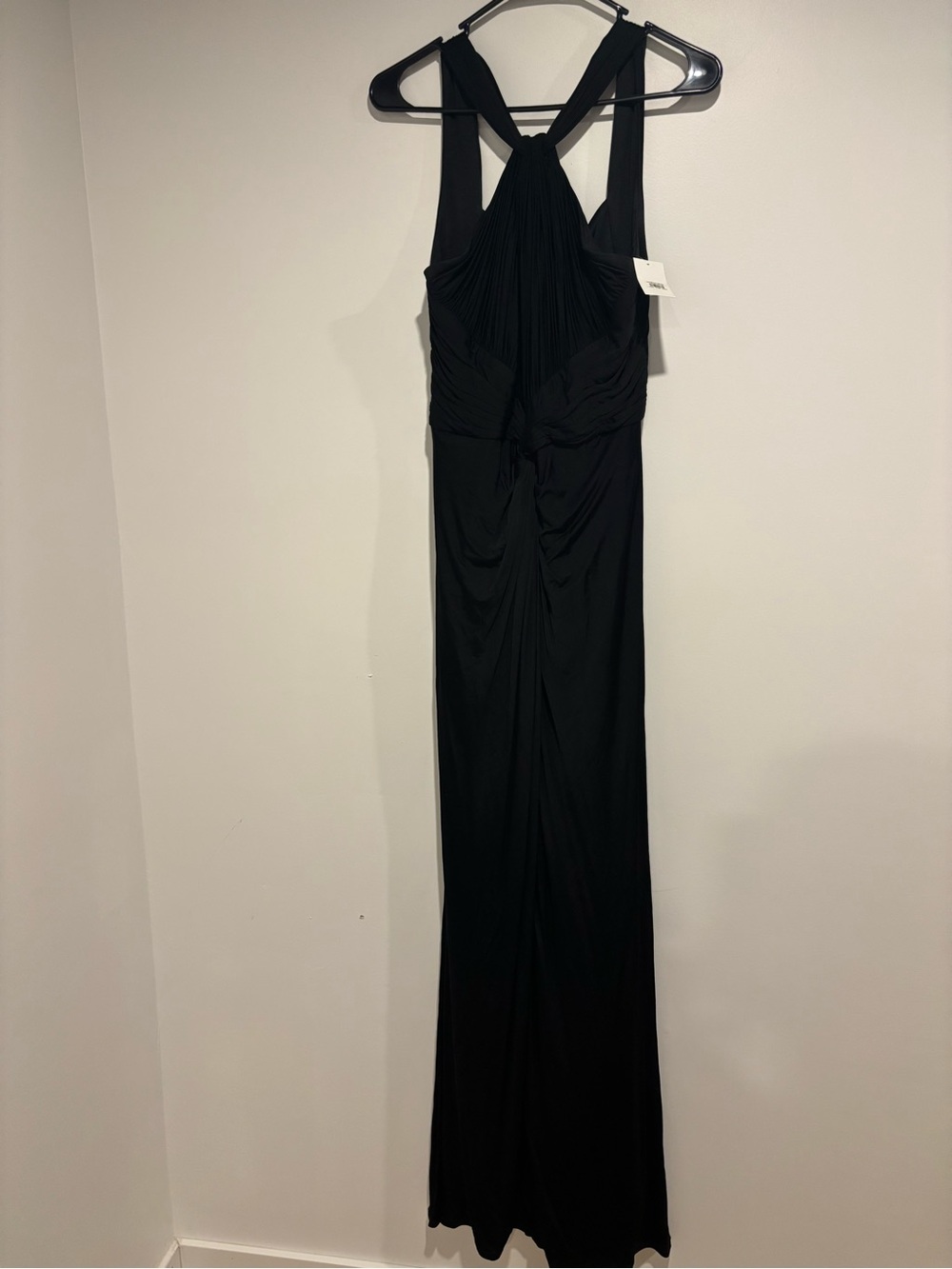 Tadashi Shoji Collection Halter Ruched Jersey Black Evening Dress Gown Size 4